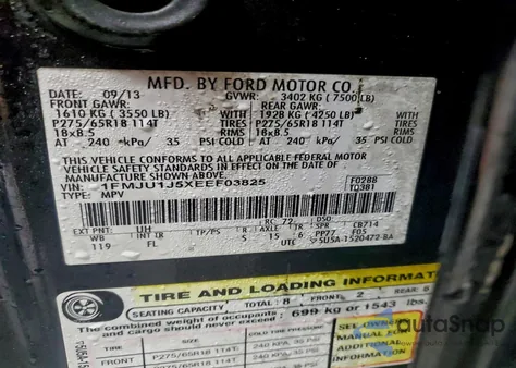 2014 Ford Expedition Xlt z USA, uszkodzony, nr VIN 1FMJU1J5XEEF03825